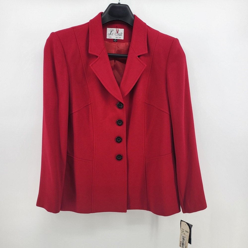 Vintage Le Suit Red Blazer Jacket womens Size 14 office career ware New